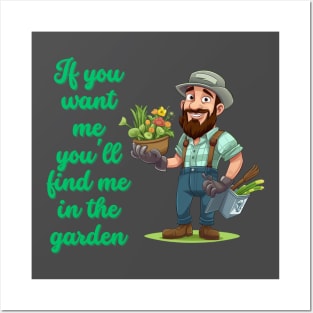 Cartoon design of a male gardener with humorous saying Posters and Art